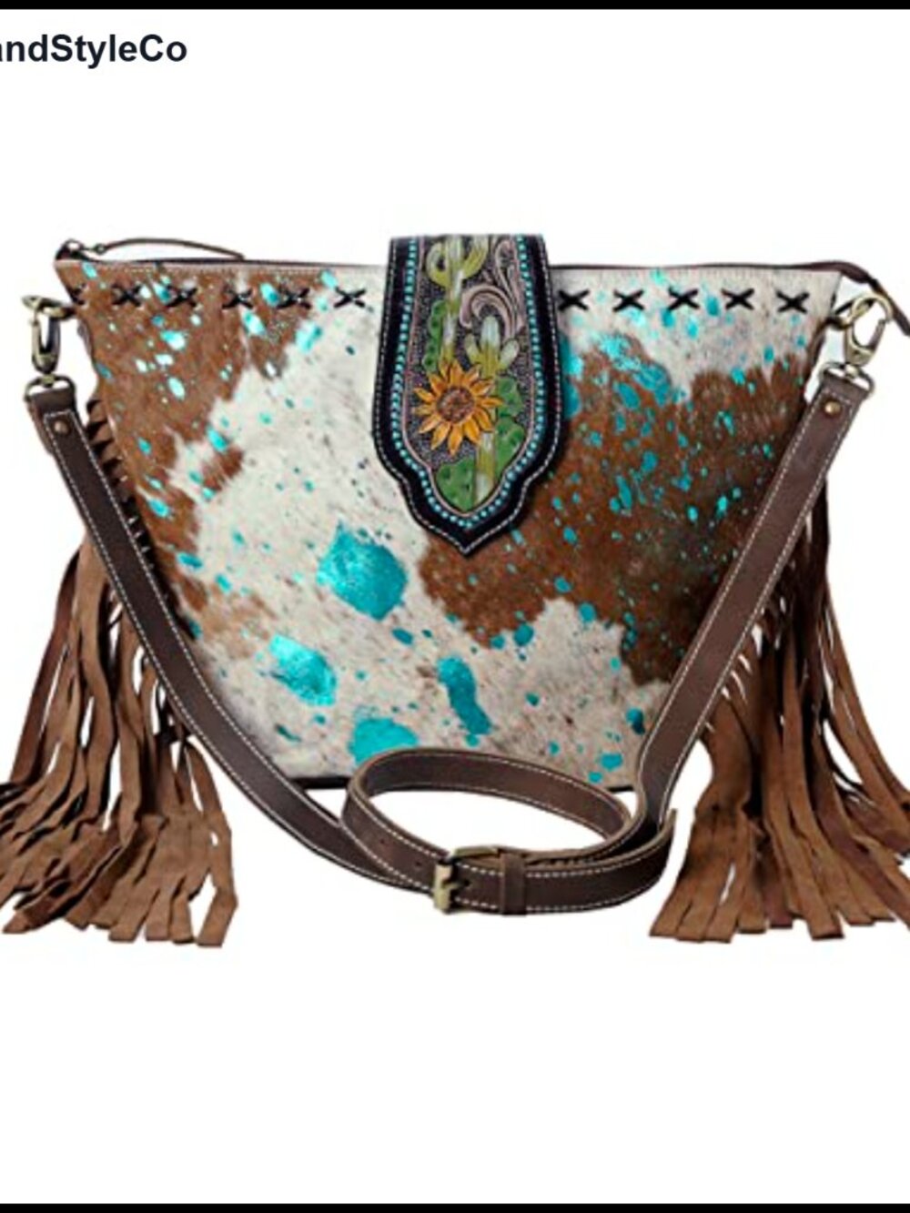 Genuine Cowhide Leather Hand Carved Flap Crossbody Bag for Women Boho Western